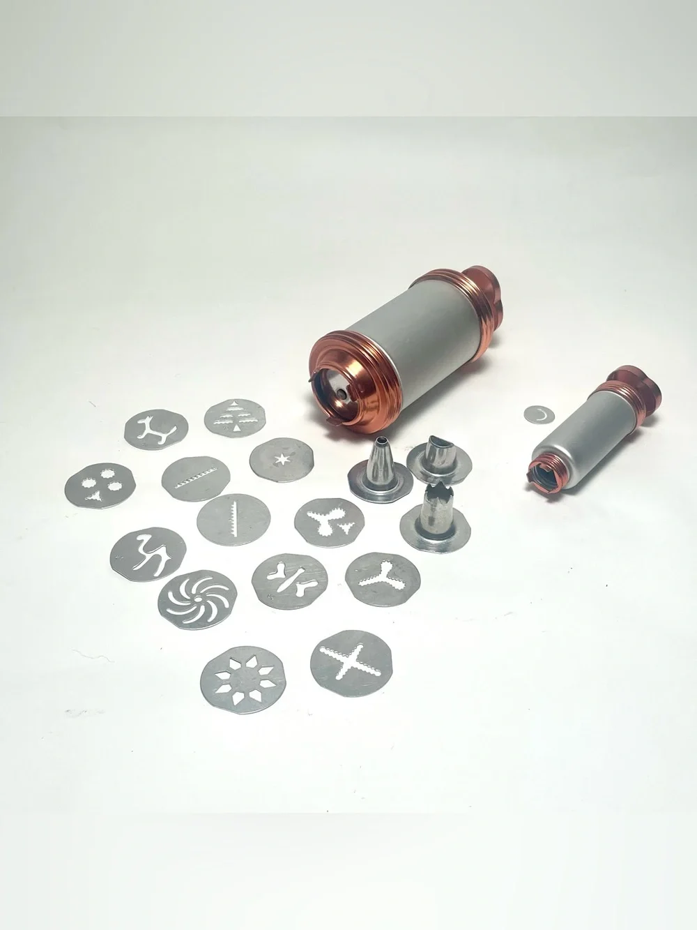 Vintage Mirro Aluminum Cookie Press Pastry Decorator Set Copper Color MCM 19 Pc